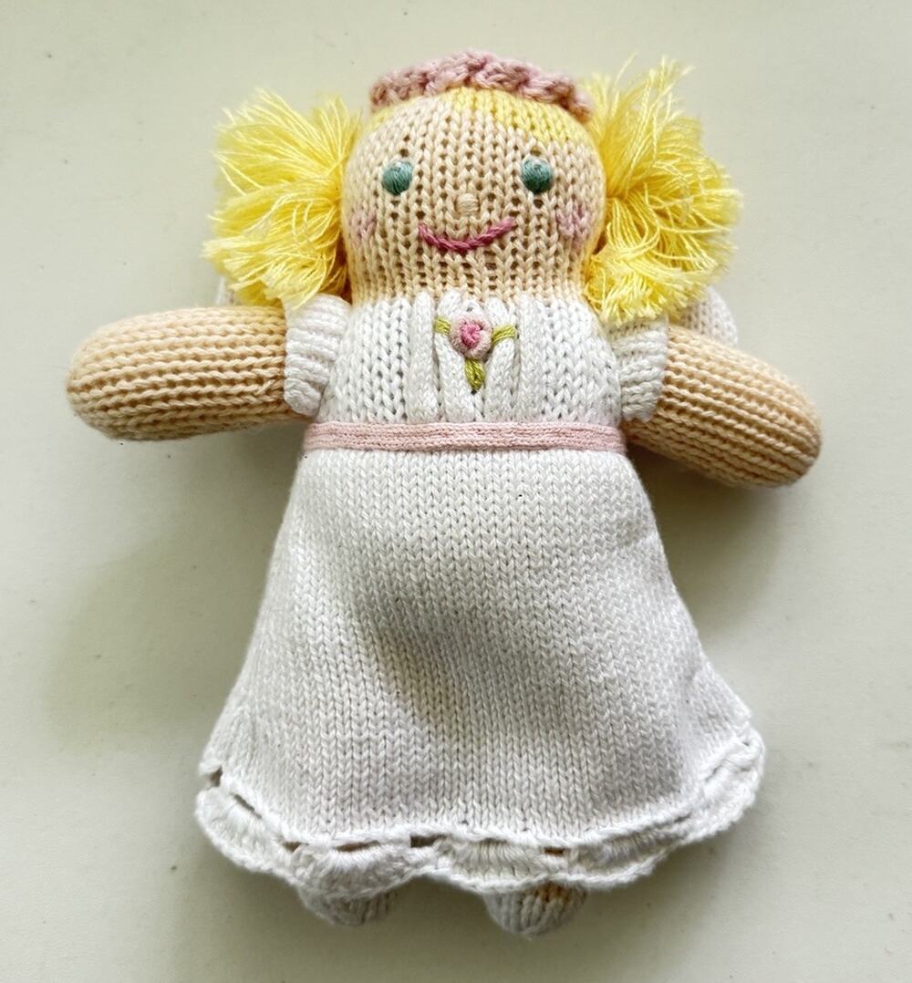 Zubels Grace the Angel Plush Rattle 7" Baby Blonde/Blue Eyes Knit Doll